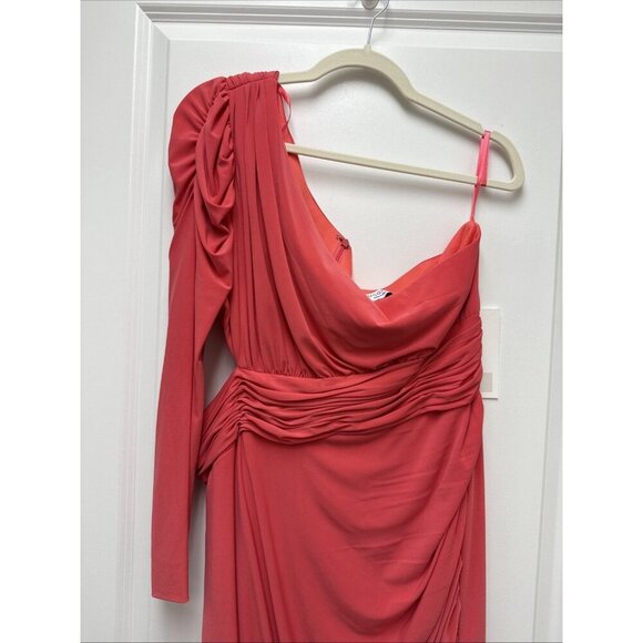 Mac Duggal Size 16 W Pink 76989 One Shoulder Beaded Fringe Cut Out Gown Dress - Picture 5 of 10